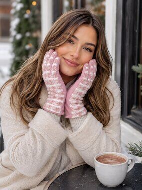 Pink Fuzzy Plaid Faux Suede Touchscreen Gloves NWT